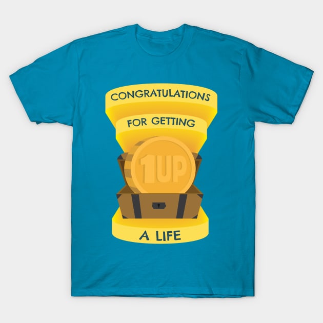 Congratulations for Getting a Life - Coin in Treasure Chest T-Shirt by Little Potato Prints